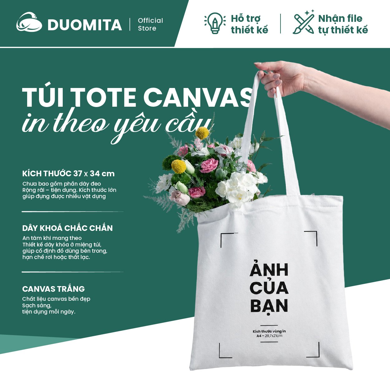 [ IN THEO YÊU CẦU ] - Túi Tote Canvas có khoá kéo - Quà tặng Công Giáo
